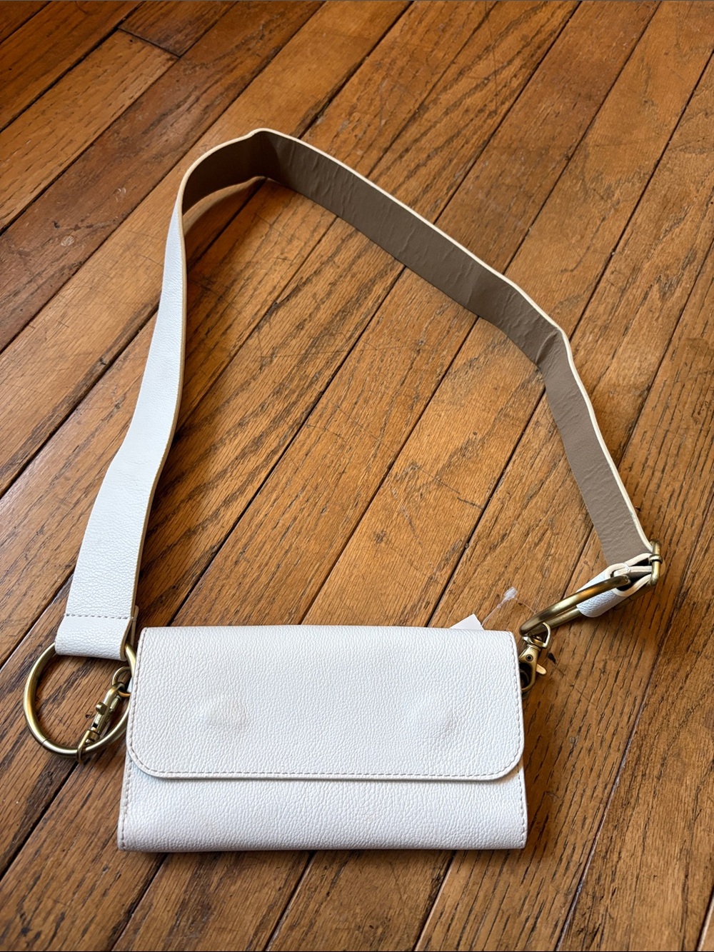 Anthropologie Cream Crossbody Wallet Bag with Gold Hardware